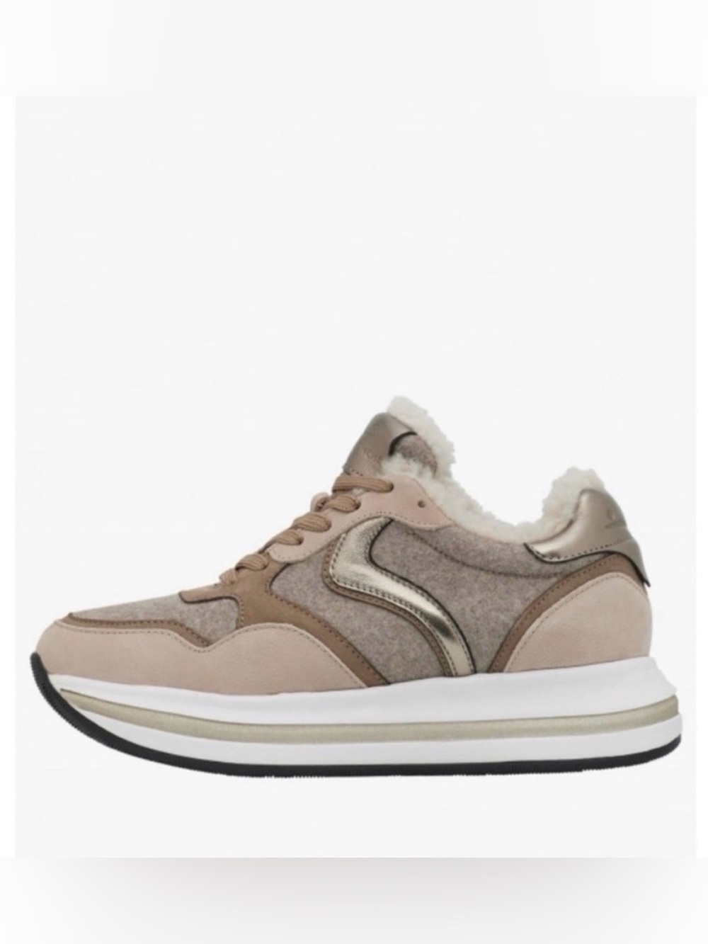 NWT VOILE BLANCHE MELANY Fur, Leather And Fabric Sneakers in Grey-Beige